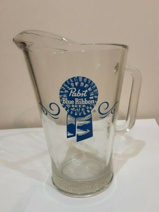 Vintage Pabst Blue Ribbon Beer Pbr Heavy Glass Beer Pitcher