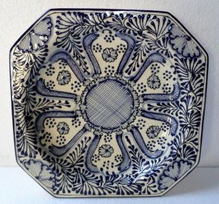 Mexican Talavera Pottery Ceramic Kitchen Large Serving Tray Platter Blue 12x12