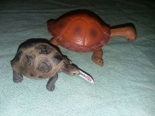 Vintage Toy Turtles Pair Imperial & Schleich Plastic Rubber 1 Retracts