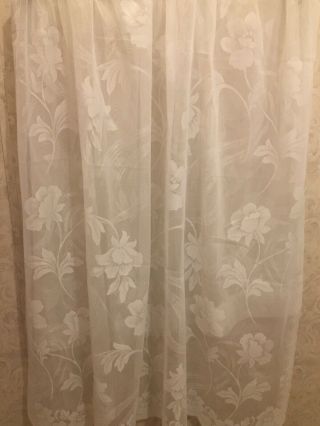 Vintage Sears Lace Curtains 4 Panels Floral Scalloped Sheer Rod Pocket 82”l