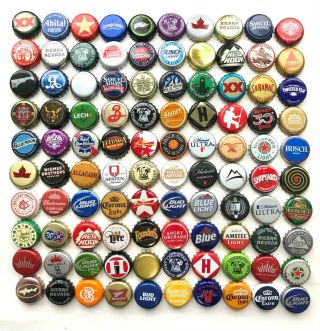 100 Mixed Different Unbent - Craft,  Micro,  Domestic,  Import - Beer Bottle Caps