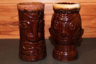 Set Of 4 Vintage 60 ' s JAPAN Tiki Mug Red Clay Ceramic Hawaiian Barware 3