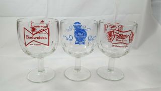 Set Of 3 Budweiser,  Pabst Blue Ribbon And Miller High Life Beer Glasses