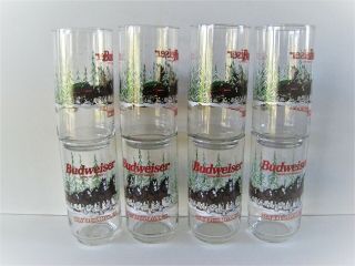 Set 8 Budweiser Clydesdales Glass Tumblers 16 Oz.  Old Stock 1989 Box Nib