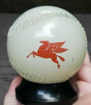 Vintage Mobil Gas & Oil Flying Pegasus Cincinnati Glass Baseball Bank 50s