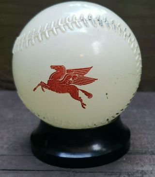 Vintage Mobil Gas & Oil Flying Pegasus Cincinnati Glass Baseball Bank 50s 3
