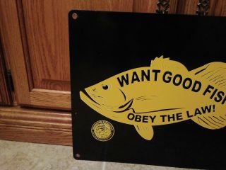 Vintage Want good fishing? Obey The Law Porcelain Sign (20 inch) 2