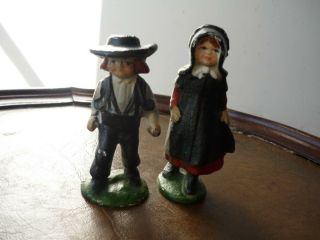 Vintage Cast Iron Amish Figures Boy And Girl