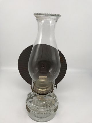 Vintage 13 " Wall Mount Oil Lamp With Reflector