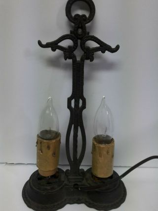 Small Rare Vintage Cast Iron Dual Light Table Lamp