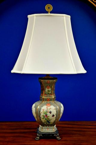 32 " Chinese Porcelain Hex Vase Table Lamp - Asian Oriental Cloisonne Style