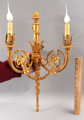 Lrg Antique French Empire Dore Gold Gilded Bronze Candelabra Wall Light Sconce