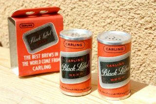 1960 Carling Black Label Flat Top Beer Can Salt And Pepper Shakers: Orig 2 - Pack