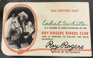 1940’s Roy Rogers Riders Club Membership Card