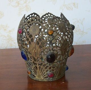 Filigree Brass Jeweled Fairy Lamp / Night Lamp Shade Victorian