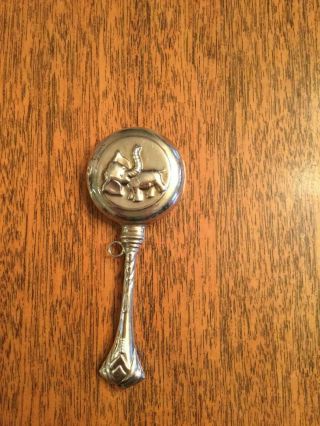 Sterling Silver Baby Rattle With Elephant,  Vintage 925