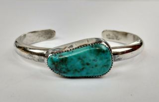 Vintage Navajo Turquoise Nugget & Sterling Silver Cuff Bracelet Signed Er