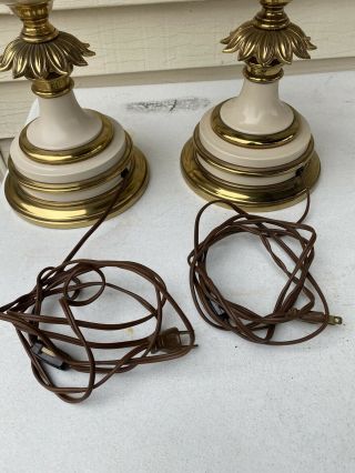Pair Large Vintage Mid Century Stiffel Brass & Enamel 3 - way Table Lamp Torchiere 5