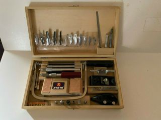 Vtg X - Acto Deluxe Tool & Knife Set W/wood Chest,  Saw 2planes Xtras Vgood