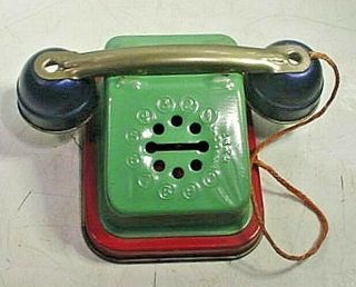 Vintage Circa 1950`s Pressed Steel Kiddies Toy Phone Bank - Dimes Or Small Coins