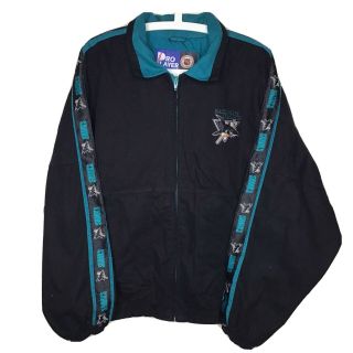 Vtg 90s San Jose Sharks Nhl Pro Player Full Zip Jacket Mens Medium