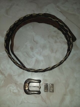 Vintage Don Ricardo Sterling Silver & 10k Gold Belt Buckle & Horsehair Belt Set