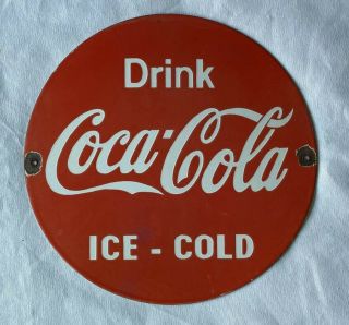Vintage 1950’s Coke Coca - Cola 12” Porcelain Sign Car Truck Oil Gas Soda Pop Food