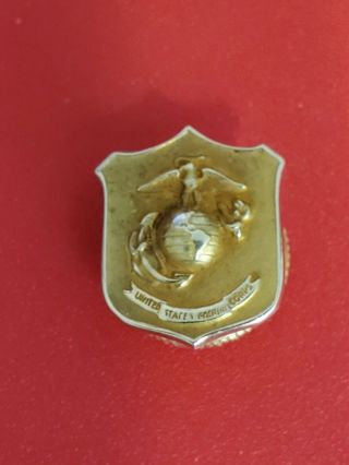 Vintage Solid 10k Yellow Gold Usmc United States Marine Corps Lapel / Collar Pin