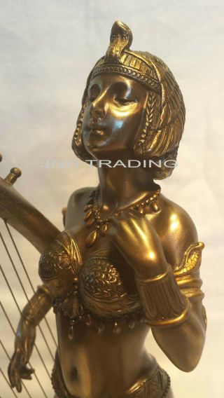 Art Deco Cleopatra With Egyptian Harp Statue Figures Sculpture Fast