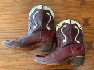 Vintage Wardolite 1940s Boys Cowboy Boots Size 4.  5 Cordovan/white Green Stitch