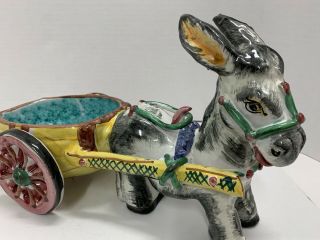 Vintage Donkey Cart Planter Ceramic Mid - Century Italy Signed 14” Long