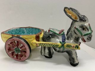 Vintage Donkey Cart Planter Ceramic Mid - Century Italy Signed 14” Long 2