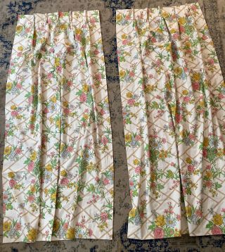 Vintage 4 1970s Pinch Pleat Curtains Draperies Perma Press Yellow Flowers Minty