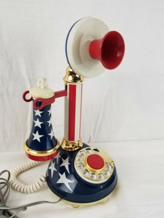 Vintage Rotary Candlestick Telephone American Usa Flag Red White Blue Patriotic