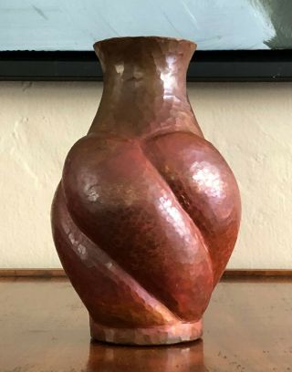 Santa Clara Del Cobre Michoacan Hand Hammered Copper Vase Mexican Folk Art 7.  25 "