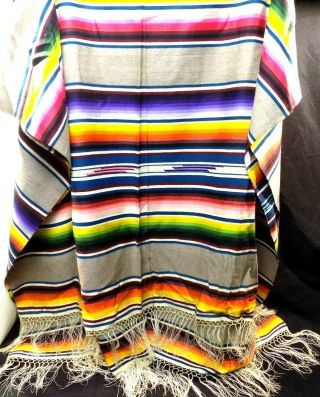 Vintage Native American Blanket 86 " X 53 " Tasseled Ends,  Bright Colors Stunning
