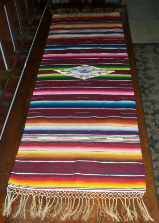 Vintage 1940s Mexican Wool Saltillo Textile Serape Runner Wall Hanging 66 " X 19 "