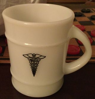 Vtg Caduceus Snake Medical Logo Anchor Hocking Double Ring Coffee Mug Cup