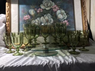 Vintage Libbey Duratuff Old Williamsburg Water Wine Goblets Olive Green 7 " (10)
