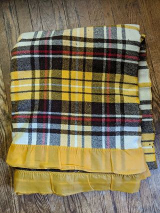 Vintage Pearce Woolrich Pa Throw Blanket Aprox 80 " By 70 " Yellow Brown Red Plaid