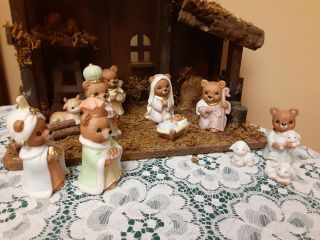 Vintage Teddy Bear Nativity Set HOMCO / Home Interiors 11 Piece & Manger 2