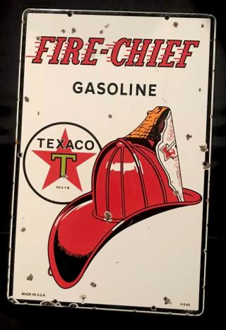 Vintage 1962 Texaco 18” Fire Chief Porcelain Sign Car Truck Oil Gas Gasoline