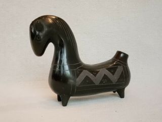 Vintage Mexican Folk Art Oaxaca Black Pottery Horse Mexico Mid Century Modern 2
