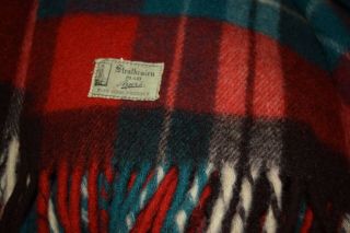 Vintage Pure Wool Large Multi Tartan Plaid Throw Blanket W Thick Fringe 56x80
