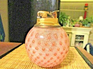 Vintage Murano Art Glass Cigar Cigarette Table Lighter Pink & Gold - Mcm