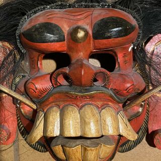 Vintage Indonesian Balinese Wood Mask Of Barong Raksasa Randga Demon