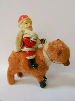 Vintage Santa On A Reindeer Wind Up Mechanical Toy Made In Japan
