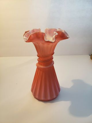 Fenton Art Glass - Wheat Vase Rose Overlay Vintage
