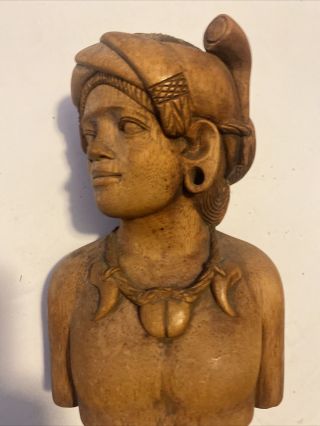 Vintage Bali Indonesian Carved Wood Statue Bust Sculpture