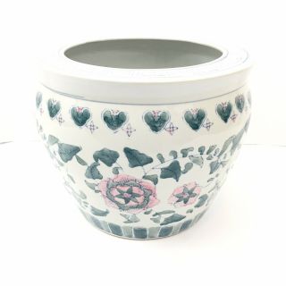 Vintage Asian Chinese Hand Painted Porcelain Fish Bowl Planter Vase Jardiniere